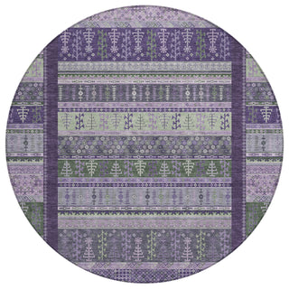 Piper Looms Chantille Stripes ACN2160 Purple Machine Washable Area Rug Round Main Image