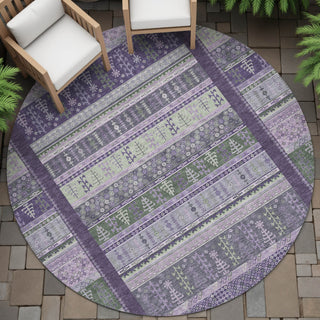 Piper Looms Chantille Stripes ACN2160 Purple Machine Washable Area Rug Round Outdoor Lifestyle Image Feature