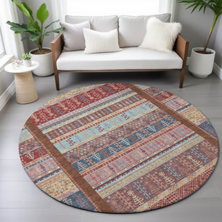 Piper Looms Chantille Stripes ACN2160 Red Machine Washable Area Rug Round Lifestyle Image Feature