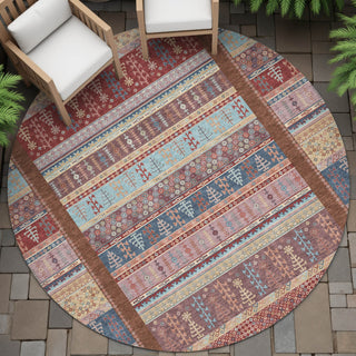 Piper Looms Chantille Stripes ACN2160 Red Machine Washable Area Rug Round Outdoor Lifestyle Image Feature