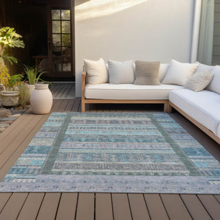 Piper Looms Chantille Stripes ACN2160 Teal Machine Washable Area Rug Outdoor Lifestyle Image Feature