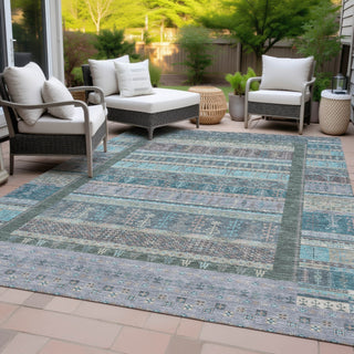 Piper Looms Chantille Stripes ACN2160 Teal Machine Washable Area Rug Outdoor Lifestyle Image Feature