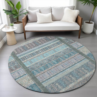 Piper Looms Chantille Stripes ACN2160 Teal Machine Washable Area Rug Round Lifestyle Image Feature
