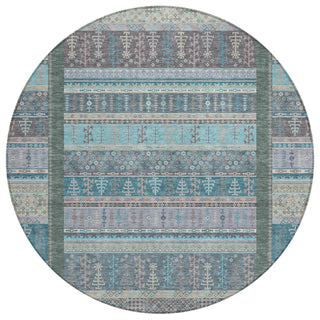 Piper Looms Chantille Stripes ACN2160 Teal Machine Washable Area Rug Round Main Image