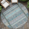 Piper Looms Chantille Stripes ACN2160 Teal Machine Washable Area Rug Round Outdoor Lifestyle Image Feature