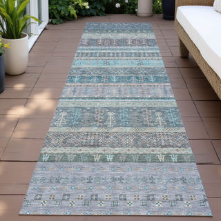 Piper Looms Chantille Stripes ACN2160 Teal Machine Washable Area Rug Runner Outdoor Lifestyle Image Feature
