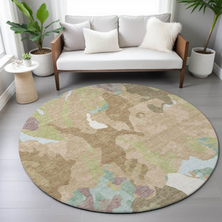 Piper Looms Chantille Modern ACN2161 Beige Machine Washable Area Rug Round Lifestyle Image Feature