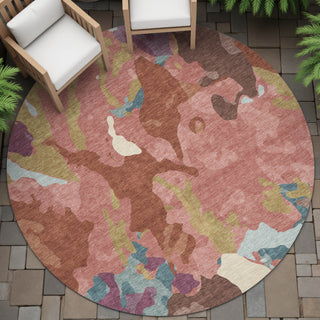 Piper Looms Chantille Modern ACN2161 Pink Machine Washable Area Rug Round Outdoor Lifestyle Image Feature