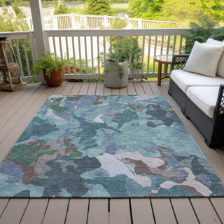 Piper Looms Chantille Modern ACN2161 Teal Machine Washable Area Rug Outdoor Lifestyle Image Feature