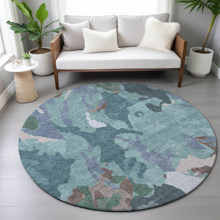Piper Looms Chantille Modern ACN2161 Teal Machine Washable Area Rug Round Lifestyle Image Feature