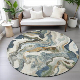 Piper Looms Chantille Modern ACN2162 Denim Machine Washable Area Rug Round Lifestyle Image Feature