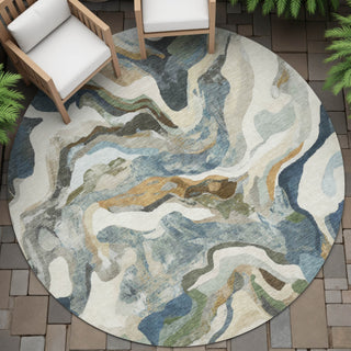 Piper Looms Chantille Modern ACN2162 Denim Machine Washable Area Rug Round Outdoor Lifestyle Image Feature