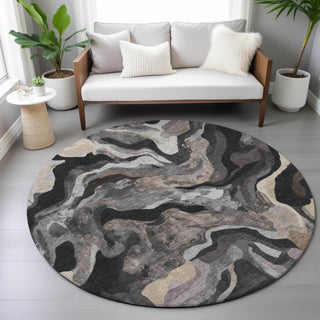 Piper Looms Chantille Modern ACN2162 Granite Machine Washable Area Rug Round Lifestyle Image Feature