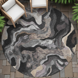 Piper Looms Chantille Modern ACN2162 Granite Machine Washable Area Rug Round Outdoor Lifestyle Image Feature
