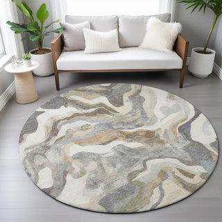 Piper Looms Chantille Modern ACN2162 Khaki Machine Washable Area Rug Round Lifestyle Image Feature