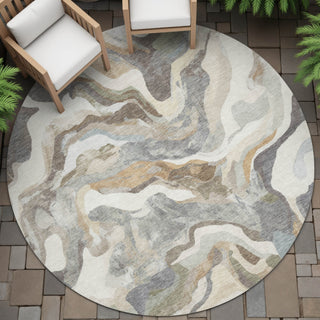 Piper Looms Chantille Modern ACN2162 Khaki Machine Washable Area Rug Round Outdoor Lifestyle Image Feature