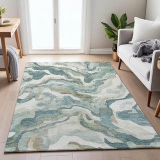 Piper Looms Chantille Modern ACN2162 Teal Machine Washable Area Rug Lifestyle Image Feature