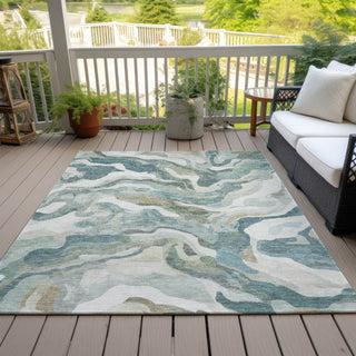 Piper Looms Chantille Modern ACN2162 Teal Machine Washable Area Rug Outdoor Lifestyle Image Feature