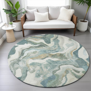 Piper Looms Chantille Modern ACN2162 Teal Machine Washable Area Rug Round Lifestyle Image Feature