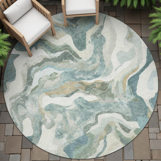 Piper Looms Chantille Modern ACN2162 Teal Machine Washable Area Rug Round Outdoor Lifestyle Image Feature