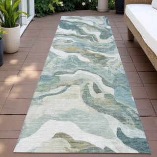 Piper Looms Chantille Modern ACN2162 Teal Machine Washable Area Rug Runner Outdoor Lifestyle Image Feature
