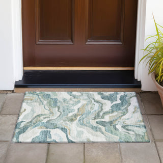 Piper Looms Chantille Modern ACN2162 Teal Machine Washable Area Rug Scatter Outdoor Lifestyle Image Feature