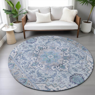 Piper Looms Chantille Global ACN2163 Blue Machine Washable Area Rug Round Lifestyle Image Feature