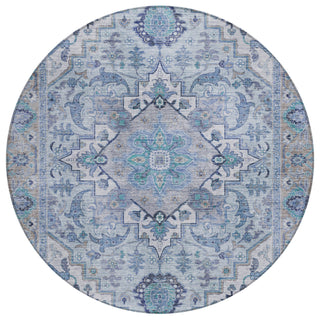 Piper Looms Chantille Global ACN2163 Blue Machine Washable Area Rug Round Main Image