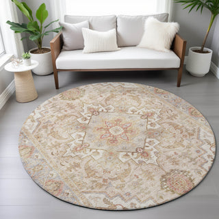 Piper Looms Chantille Global ACN2163 Coral Machine Washable Area Rug Round Lifestyle Image Feature