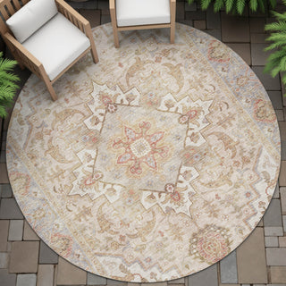 Piper Looms Chantille Global ACN2163 Coral Machine Washable Area Rug Round Outdoor Lifestyle Image Feature