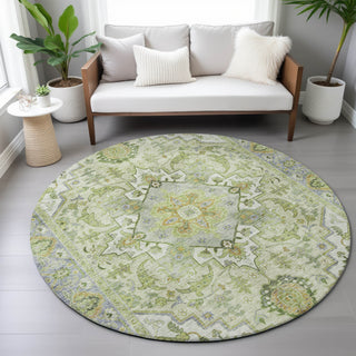 Piper Looms Chantille Global ACN2163 Green Machine Washable Area Rug Round Lifestyle Image Feature