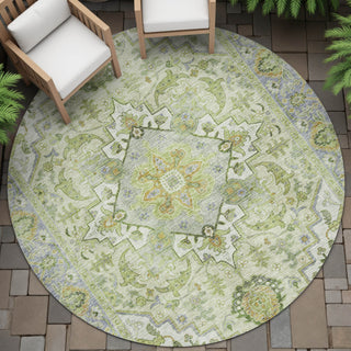 Piper Looms Chantille Global ACN2163 Green Machine Washable Area Rug Round Outdoor Lifestyle Image Feature