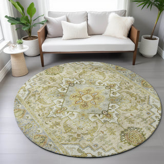 Piper Looms Chantille Global ACN2163 Khaki Machine Washable Area Rug Round Lifestyle Image Feature