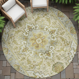 Piper Looms Chantille Global ACN2163 Khaki Machine Washable Area Rug Round Outdoor Lifestyle Image Feature