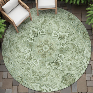 Piper Looms Chantille Global ACN2164 Aloe Machine Washable Area Rug Round Outdoor Lifestyle Image Feature