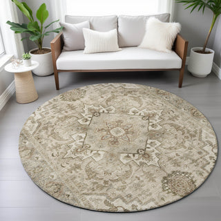Piper Looms Chantille Global ACN2164 Beige Machine Washable Area Rug Round Lifestyle Image Feature