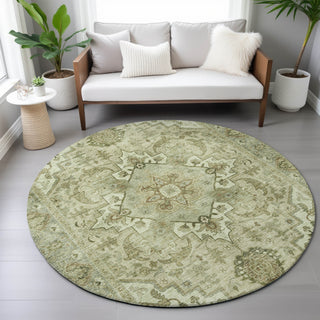 Piper Looms Chantille Global ACN2164 Sage Machine Washable Area Rug Round Lifestyle Image Feature
