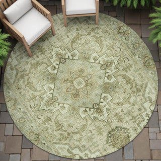 Piper Looms Chantille Global ACN2164 Sage Machine Washable Area Rug Round Outdoor Lifestyle Image Feature