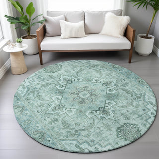 Piper Looms Chantille Global ACN2164 Teal Machine Washable Area Rug Round Lifestyle Image Feature