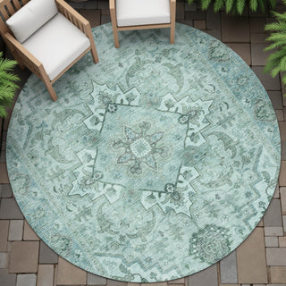 Piper Looms Chantille Global ACN2164 Teal Machine Washable Area Rug Round Outdoor Lifestyle Image Feature