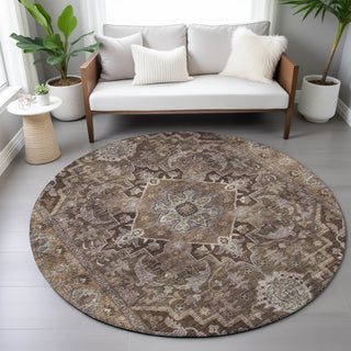 Piper Looms Chantille Global ACN2165 Brown Machine Washable Area Rug Round Lifestyle Image Feature