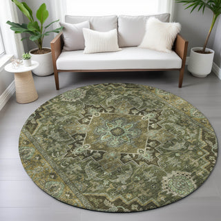 Piper Looms Chantille Global ACN2165 Olive Machine Washable Area Rug Round Lifestyle Image Feature