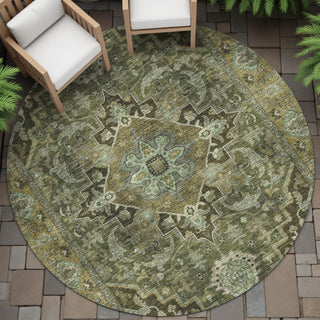 Piper Looms Chantille Global ACN2165 Olive Machine Washable Area Rug Round Outdoor Lifestyle Image Feature