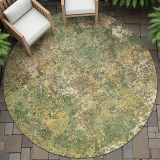 Piper Looms Chantille Abstract ACN2166 Aloe Machine Washable Area Rug Round Outdoor Lifestyle Image Feature