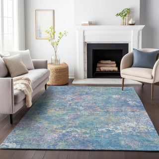 Piper Looms Chantille Abstract ACN2166 Aqua Machine Washable Area Rug Lifestyle Image Feature