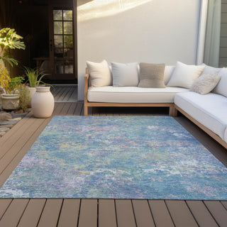 Piper Looms Chantille Abstract ACN2166 Aqua Machine Washable Area Rug Outdoor Lifestyle Image Feature