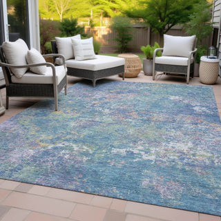 Piper Looms Chantille Abstract ACN2166 Aqua Machine Washable Area Rug Outdoor Lifestyle Image Feature