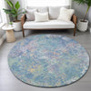 Piper Looms Chantille Abstract ACN2166 Aqua Machine Washable Area Rug Round Lifestyle Image Feature