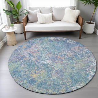Piper Looms Chantille Abstract ACN2166 Aqua Machine Washable Area Rug Round Lifestyle Image Feature