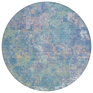 Piper Looms Chantille Abstract ACN2166 Aqua Machine Washable Area Rug Round Main Image